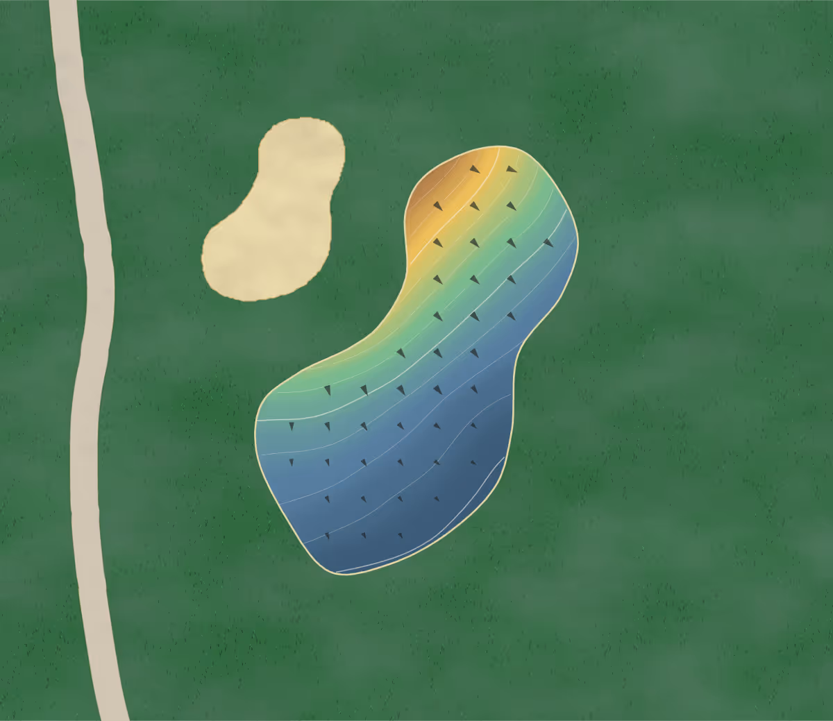 Green contour map of Eastpointe in Palm Beach Gardens, Florida — 132 elevation contours at a 3-inch interval with fall-line arrows, traced from 1-meter lidar