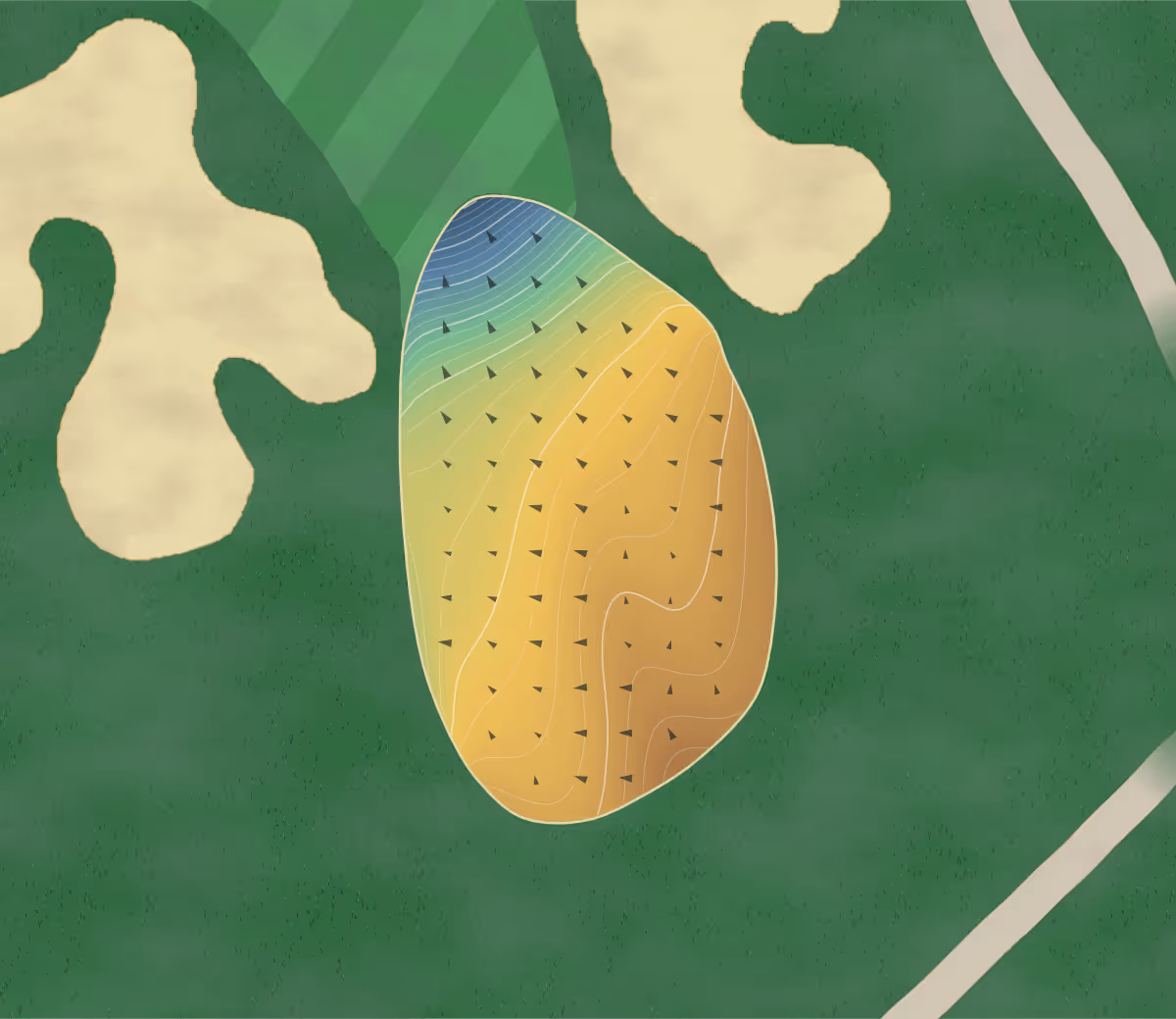 Green contour map of Echelon in Alpharetta, Georgia — 201 elevation contours at a 3-inch interval with fall-line arrows, traced from 1-meter lidar