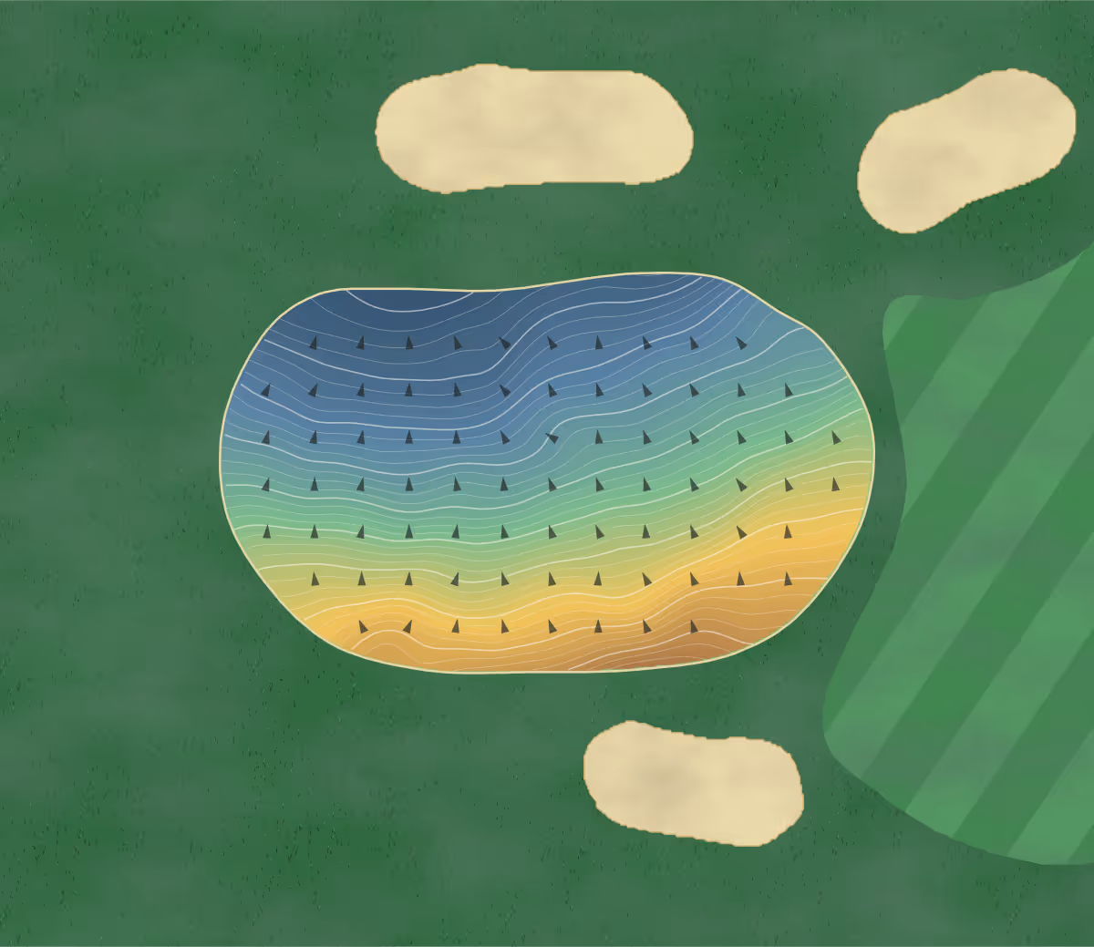Green contour map of Echo Lake in Westfield, New Jersey: 265 elevation contours at a 3-inch interval with fall-line arrows, traced from 1-meter lidar