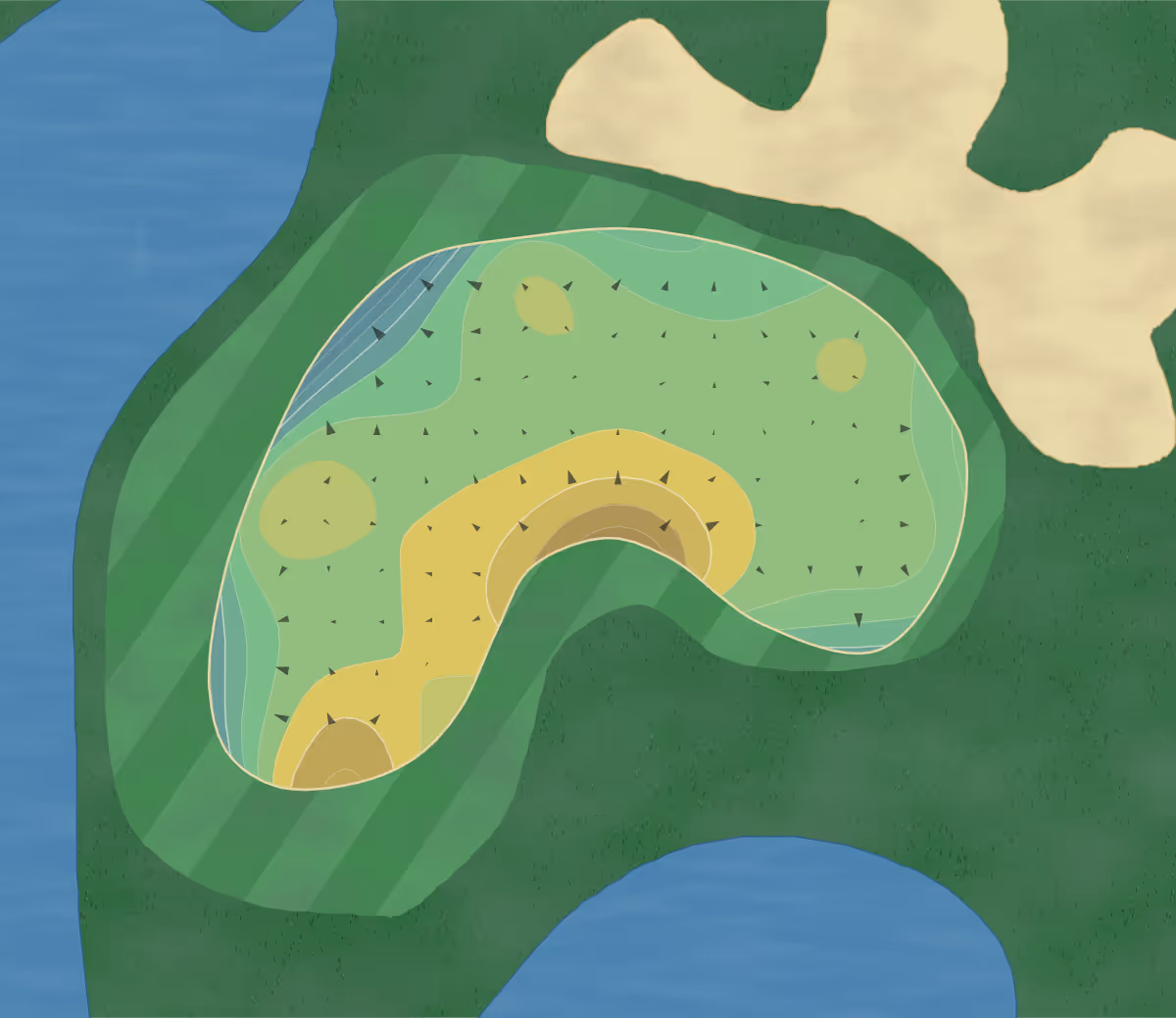 Green contour map of Echo Mesa in Sun City West, Arizona — 171 elevation contours at a 3-inch interval with fall-line arrows, traced from 1-meter lidar