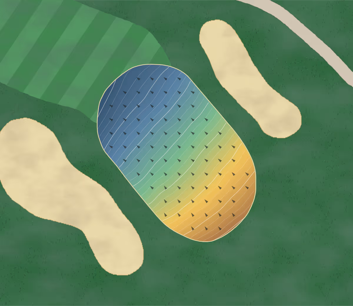 Green contour map of Edgebrook Gc in Sandwich, Illinois — 185 elevation contours at a 3-inch interval with fall-line arrows, traced from 1-meter lidar