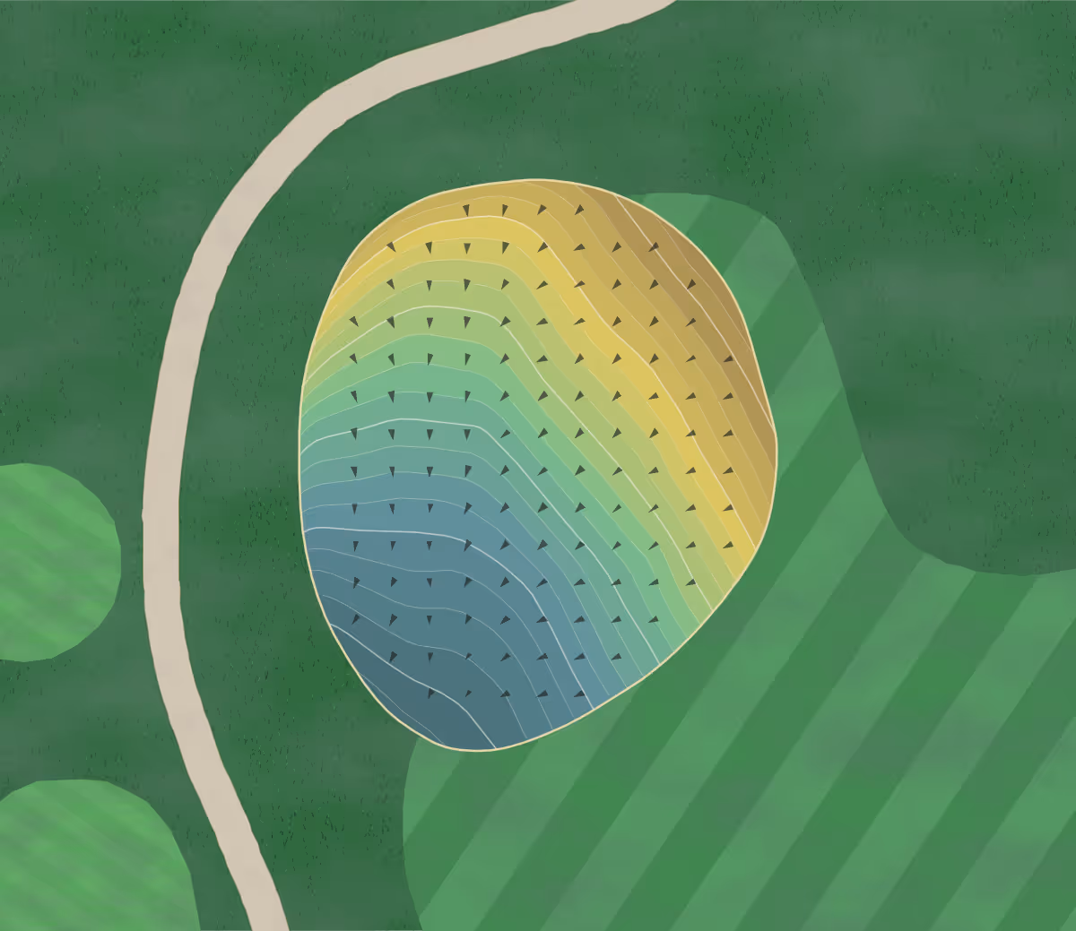 Green contour map of Edgewood GC in Southwick, Massachusetts — 269 elevation contours at a 3-inch interval with fall-line arrows, traced from 1-meter lidar