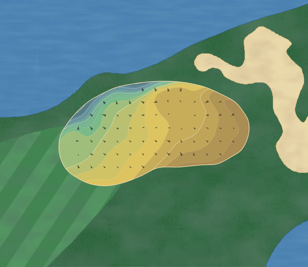 Green contour map of Edgewood Tahoe in Stateline, Nevada — 283 elevation contours at a 3-inch interval with fall-line arrows, traced from 1-meter lidar