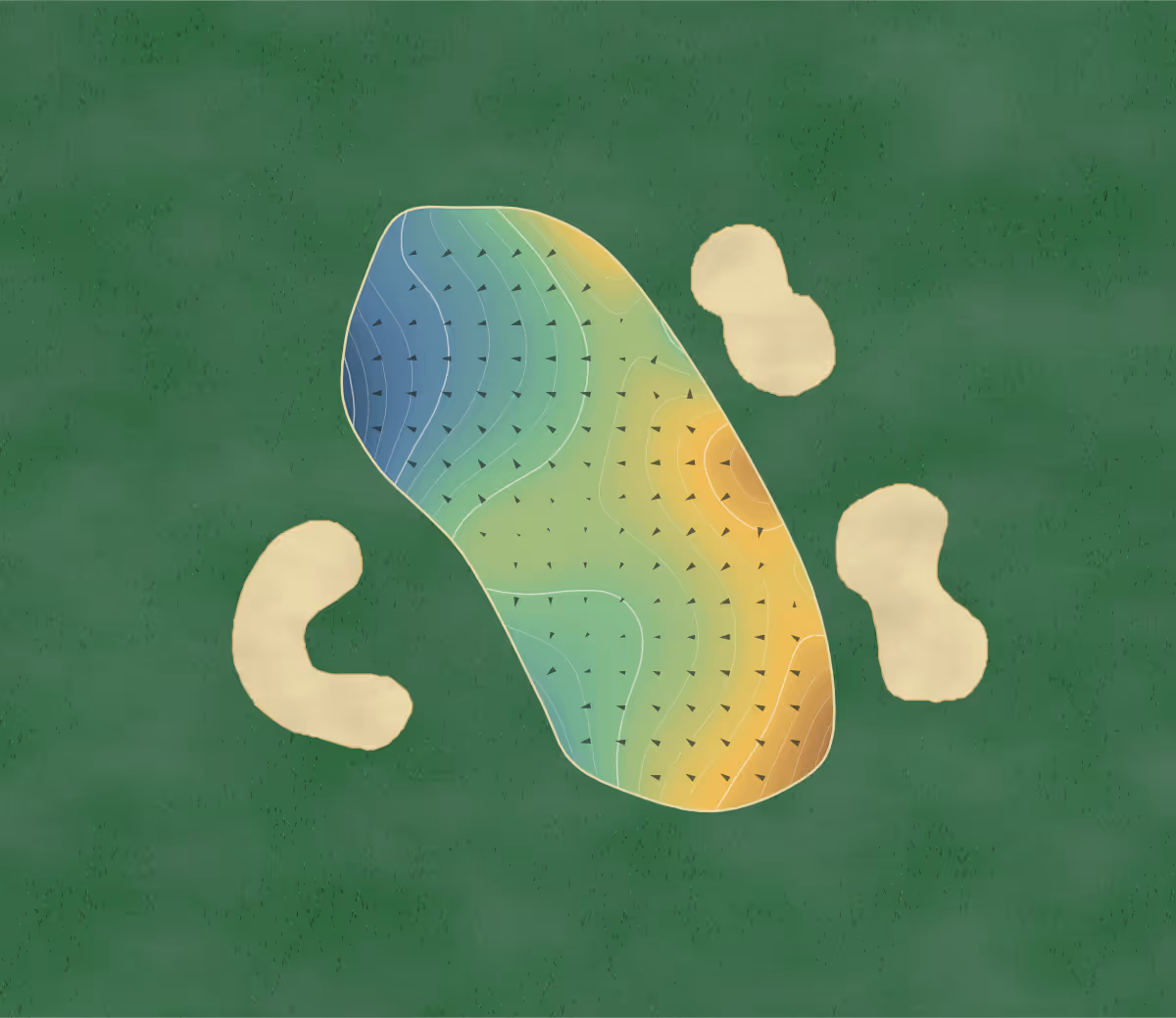 Green contour map of Edmondstown in Dublin, Ireland — 218 elevation contours at a 8-centimeter interval with fall-line arrows, traced from 1-meter lidar