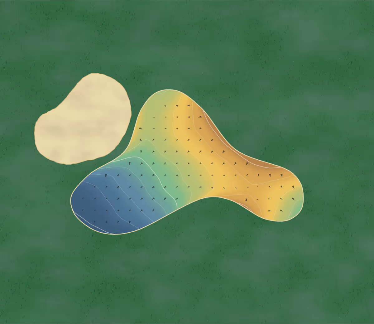 Green contour map of Edmonton Garrison in Edmonton, Canada — 148 elevation contours at a 8-centimeter interval with fall-line arrows, traced from 1-meter lidar