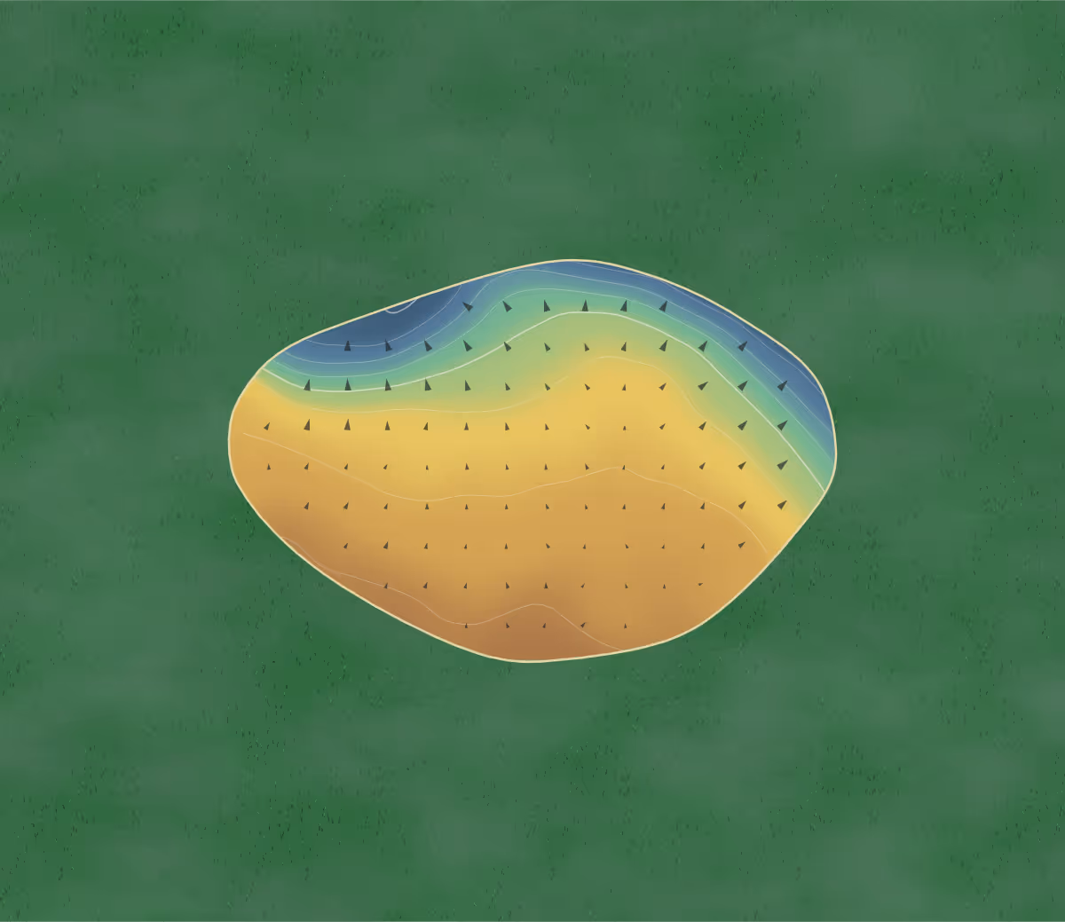Green contour map of Edwalton in Nottingham, England: 39 elevation contours at a 8-centimeter interval with fall-line arrows, traced from 1-meter lidar