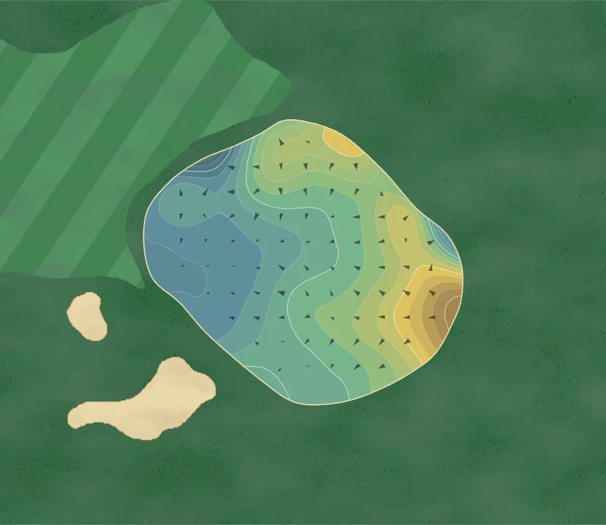 Green contour map of Egypt Valley in Ada, Michigan — 305 elevation contours at a 3-inch interval with fall-line arrows, traced from 1-meter lidar