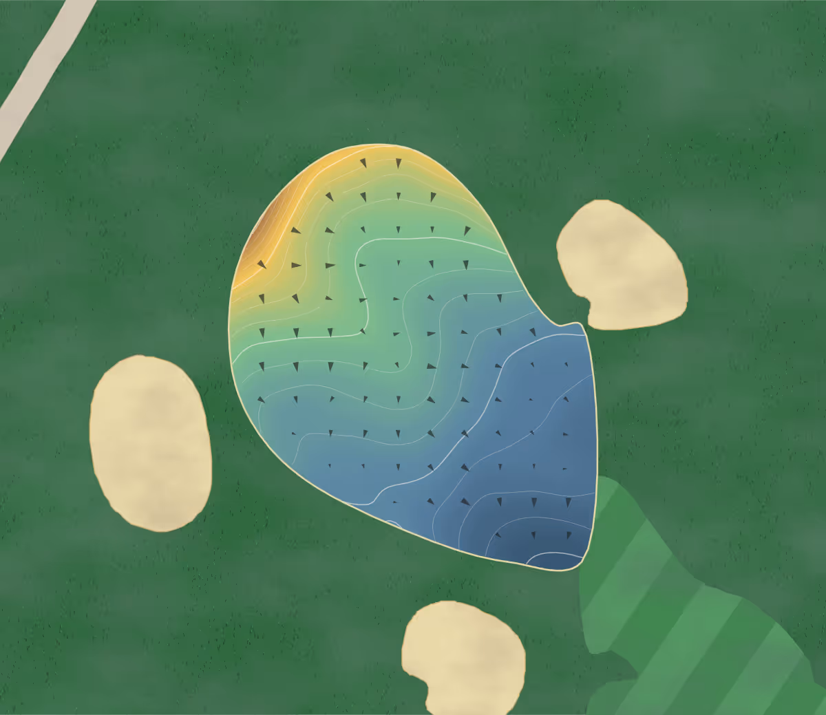 Green contour map of Eisenhower Lakes in Fort Gordon, Georgia: 88 elevation contours at a 3-inch interval with fall-line arrows, traced from 1-meter lidar
