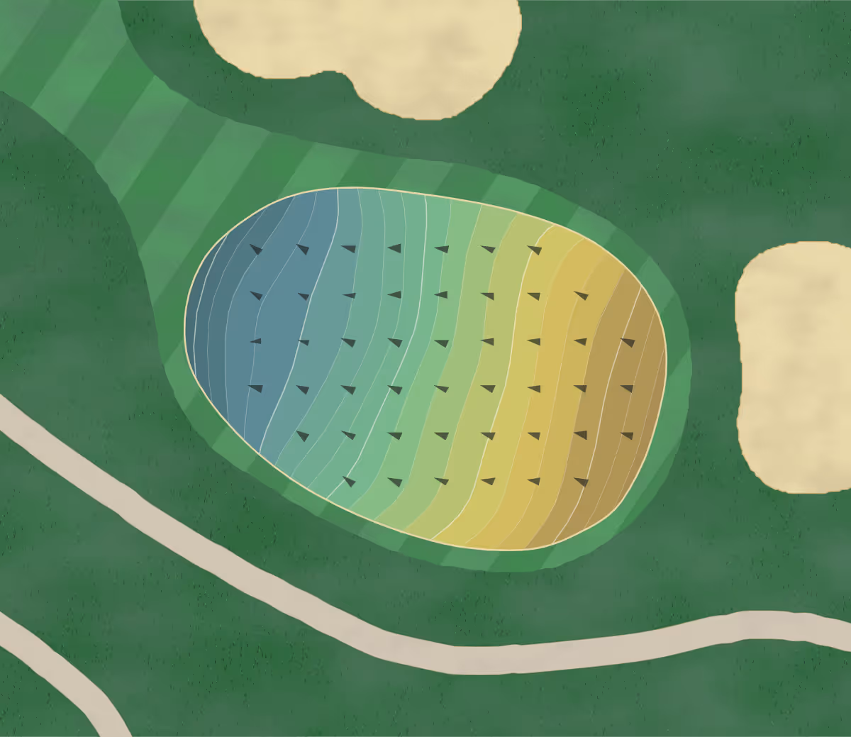 Green contour map of El Campéon in Howey-In-The-Hills, Florida — 192 elevation contours at a 3-inch interval with fall-line arrows, traced from 1-meter lidar