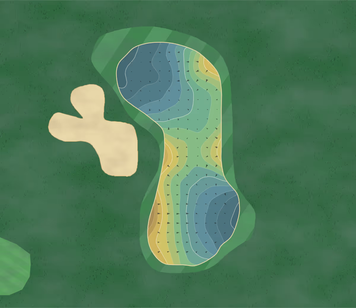 Green contour map of El Diablo & El Santiago in The Villages, Florida — 151 elevation contours at a 3-inch interval with fall-line arrows, traced from 1-meter lidar