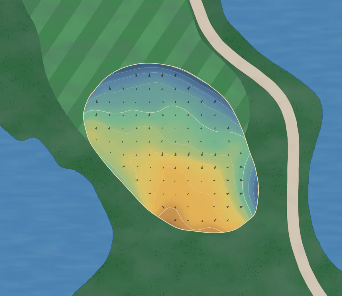 Green contour map of El Dorado in 𝓹𝓸𝓻𝓽 𝓱𝓾𝓻𝓸𝓷, Michigan — 177 elevation contours at a 3-inch interval with fall-line arrows, traced from 1-meter lidar