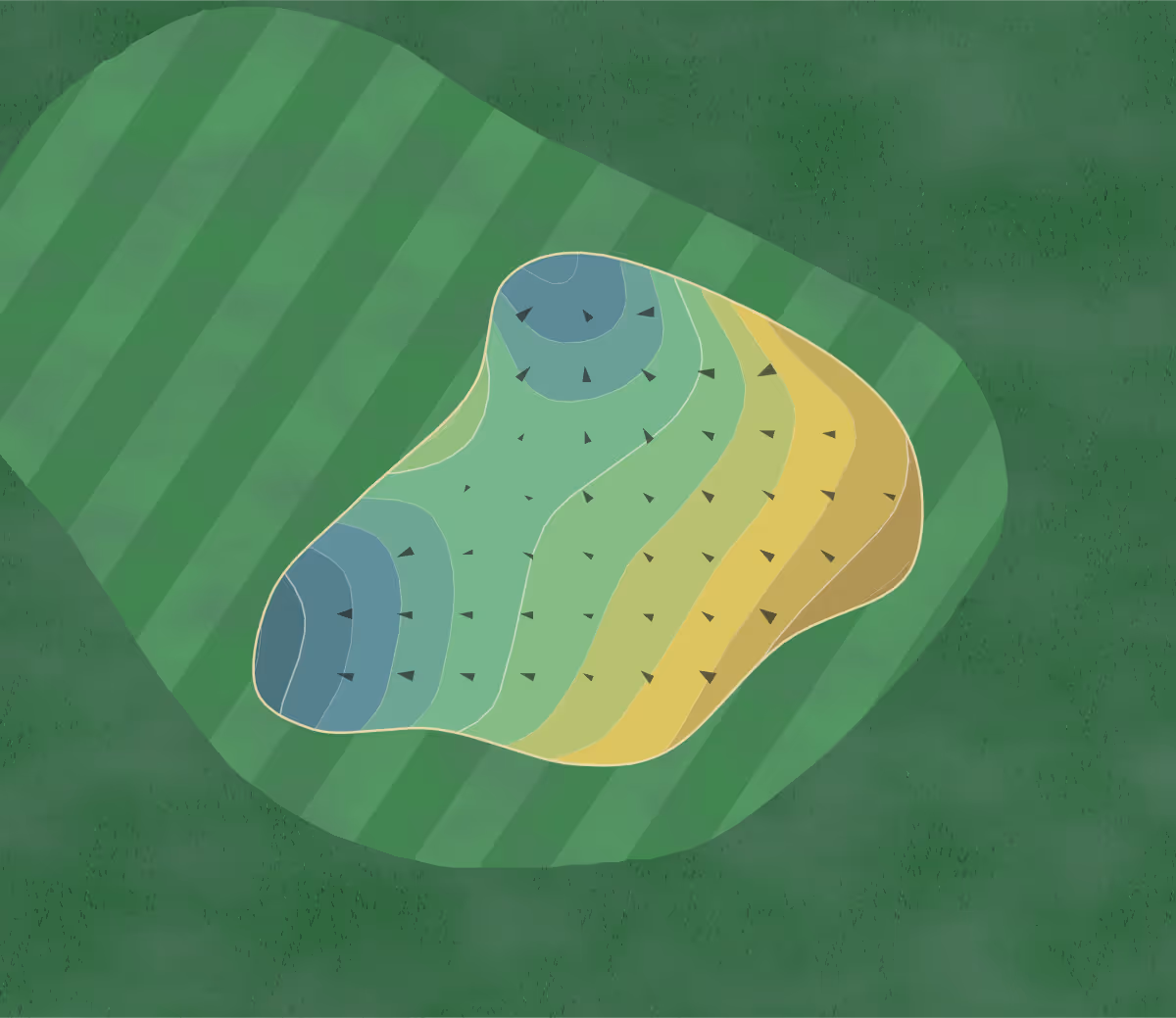 Green contour map of El Prado in Chino, California — 217 elevation contours at a 3-inch interval with fall-line arrows, traced from 1-meter lidar