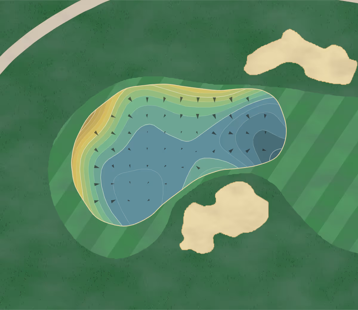 Green contour map of Eldorado in Indian Wells, California — 196 elevation contours at a 3-inch interval with fall-line arrows, traced from 1-meter lidar