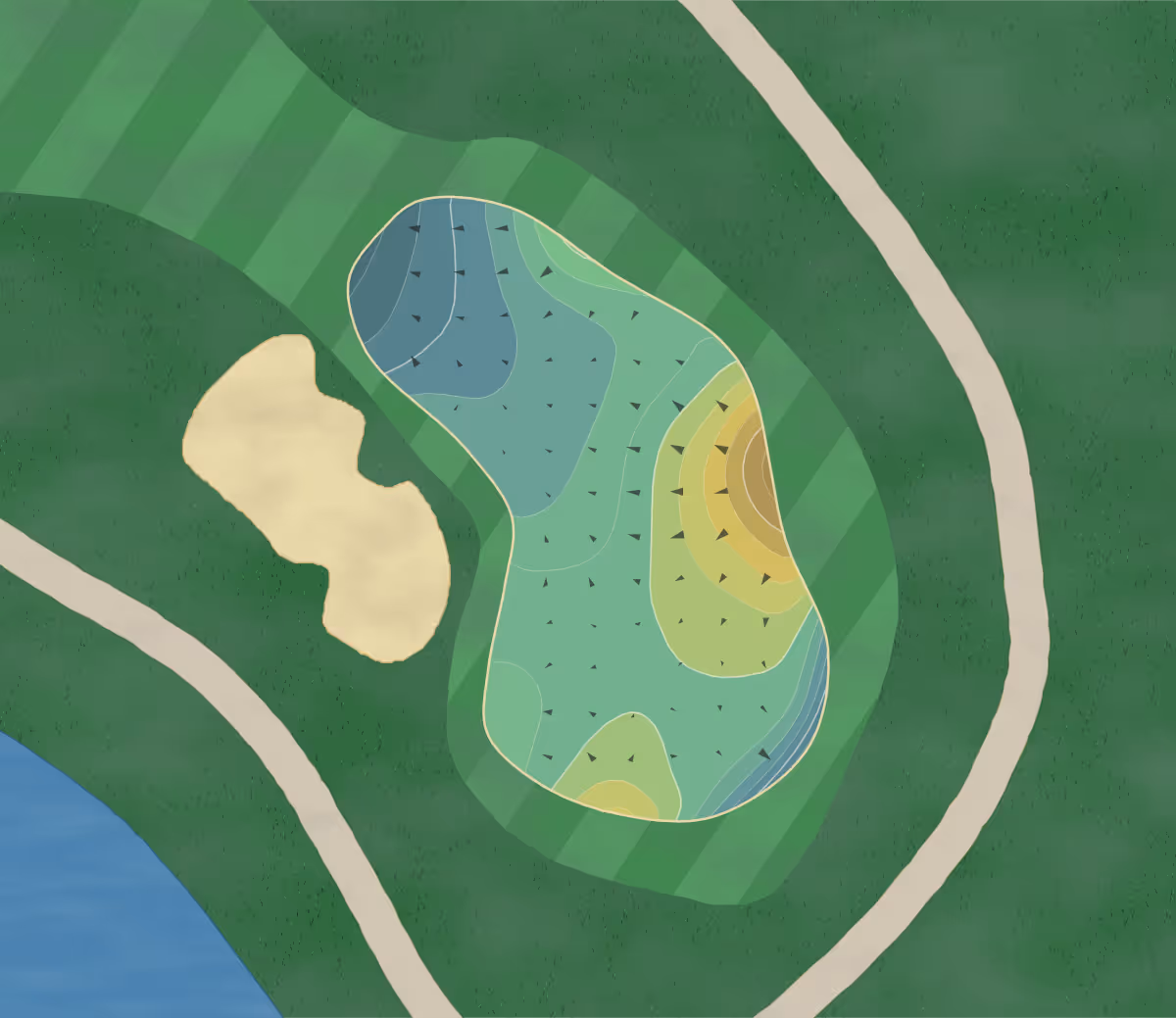 Green contour map of Elizabeth Manor in Portsmouth, Virginia — 160 elevation contours at a 3-inch interval with fall-line arrows, traced from 1-meter lidar