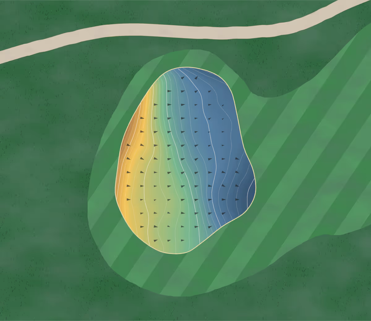 Green contour map of Elkhorn Ridge in Spearfish, South Dakota — 202 elevation contours at a 3-inch interval with fall-line arrows, traced from 1-meter lidar