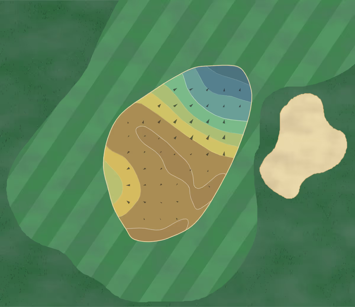 Green contour map of Ellendale CC in Houma, Louisiana — 130 elevation contours at a 3-inch interval with fall-line arrows, traced from 1-meter lidar