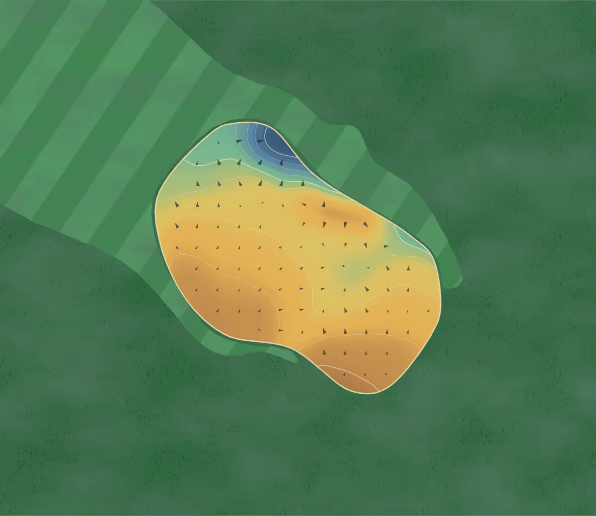 Green contour map of Ellesmere Port in Ellesmere Port, England — 72 elevation contours at a 8-centimeter interval with fall-line arrows, traced from 1-meter lidar