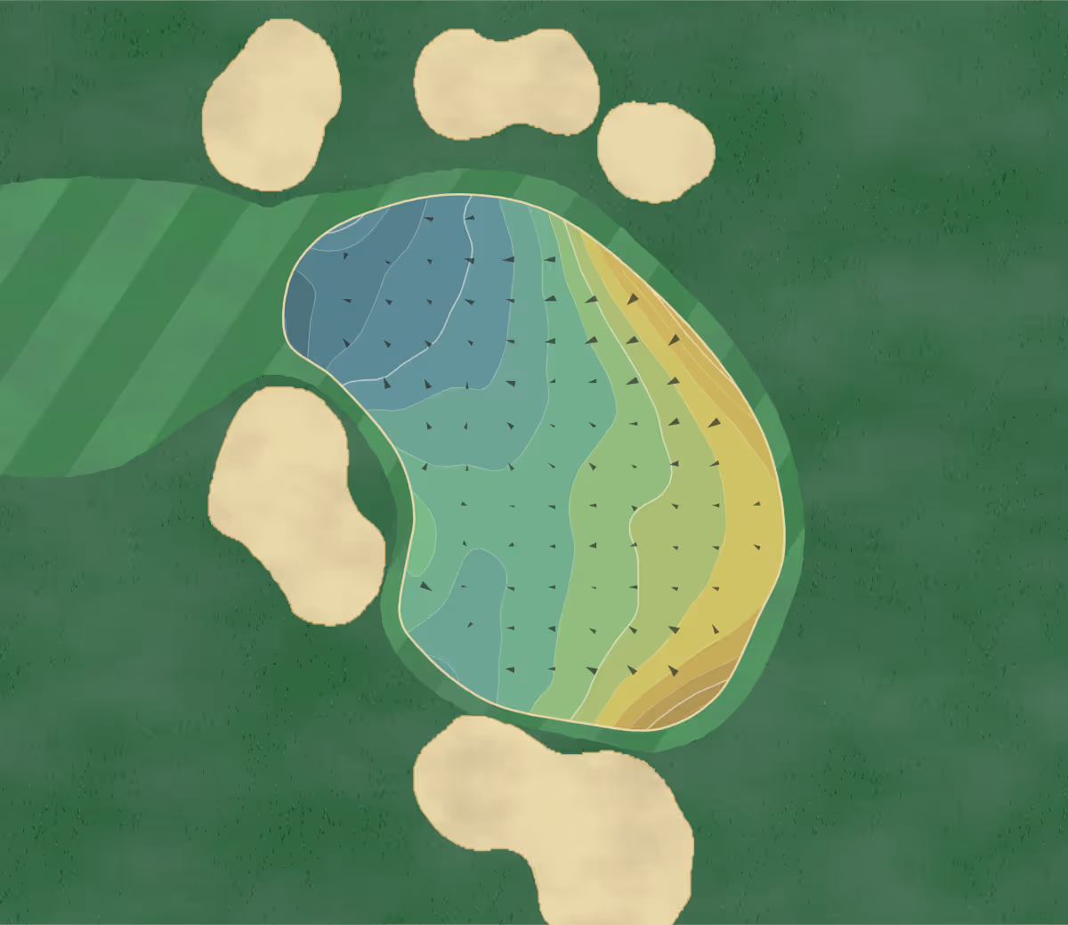 Green contour map of Ellington Ridge in Ellington, Connecticut — 269 elevation contours at a 3-inch interval with fall-line arrows, traced from 1-meter lidar