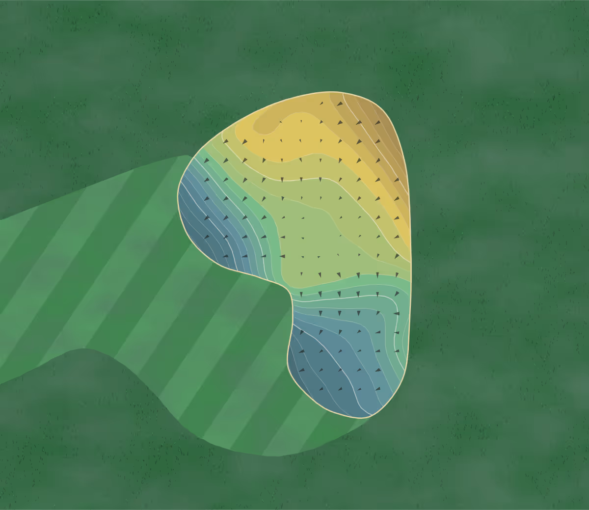 Green contour map of Ellsworth Meadows in Hudson, Ohio — 280 elevation contours at a 3-inch interval with fall-line arrows, traced from 1-meter lidar