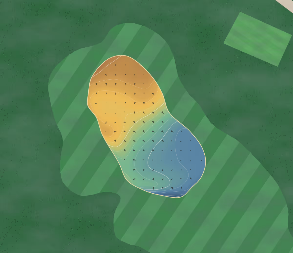 Green contour map of Elm Park in Dublin, Ireland: 181 elevation contours at a 8-centimeter interval with fall-line arrows, traced from 1-meter lidar