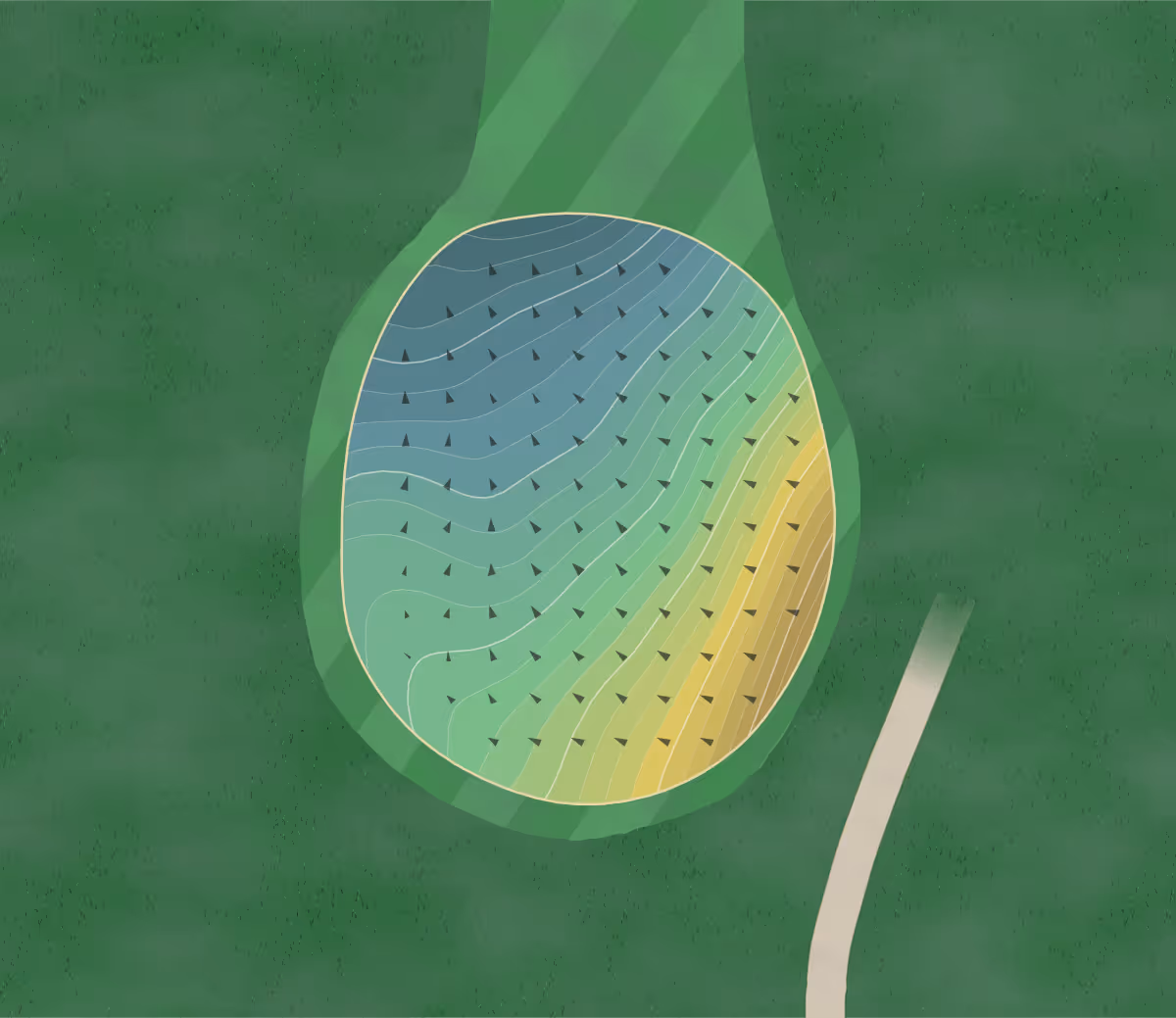 Green contour map of Elmbrook in Traverse City, Michigan — 240 elevation contours at a 3-inch interval with fall-line arrows, traced from 1-meter lidar