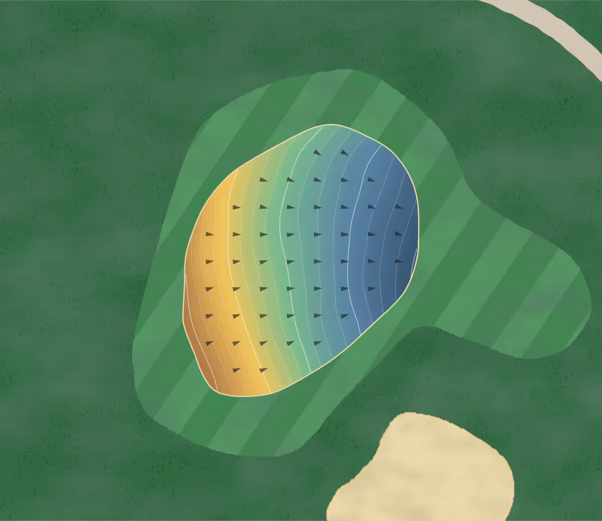 Green contour map of Elmridge in North Stonington, Connecticut — 214 elevation contours at a 3-inch interval with fall-line arrows, traced from 1-meter lidar