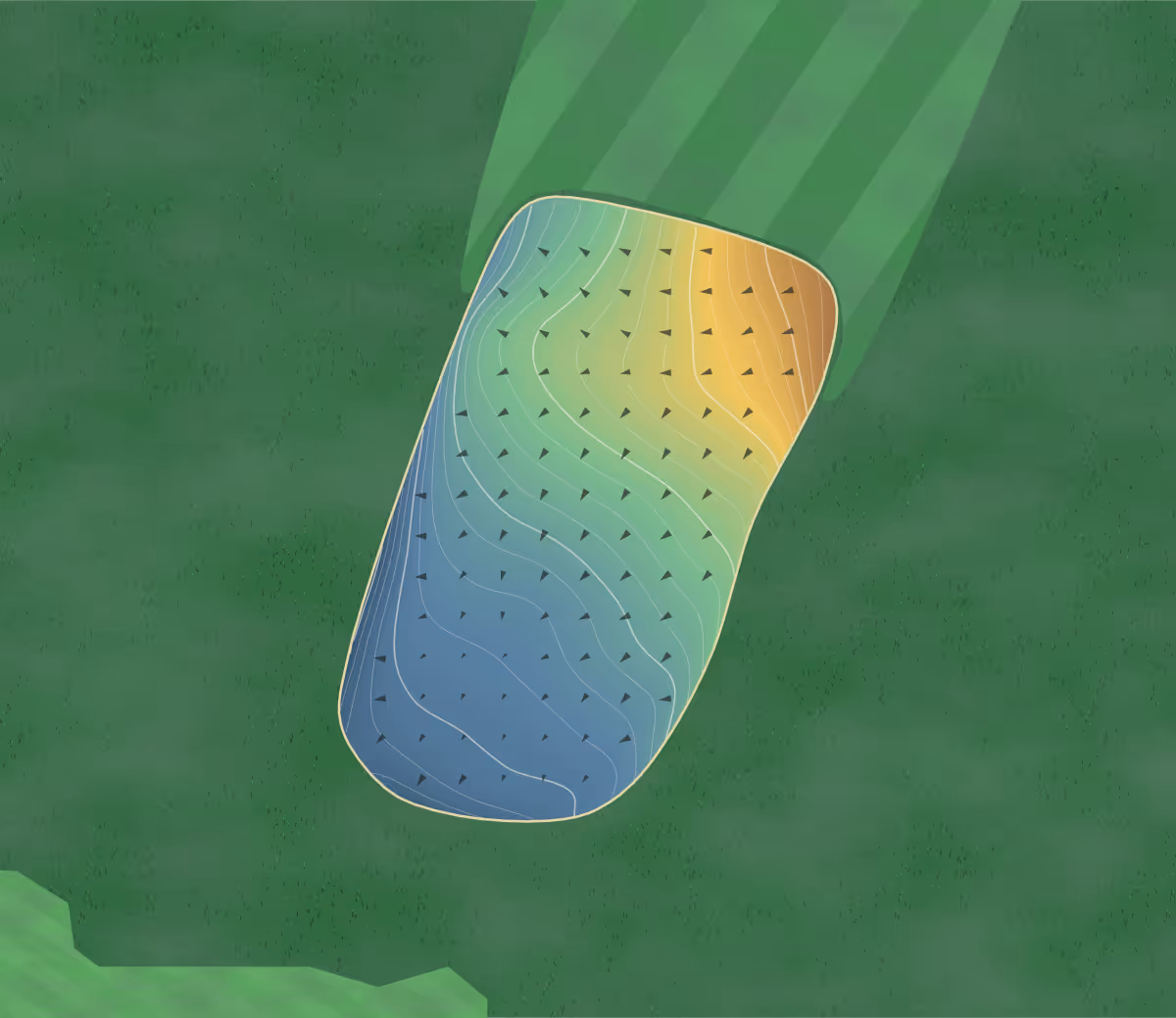 Green contour map of Elmwood in Marshalltown, Iowa — 268 elevation contours at a 3-inch interval with fall-line arrows, traced from 1-meter lidar