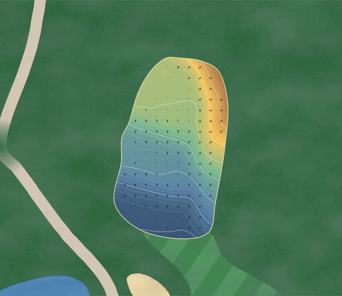 Green contour map of Ely Gc in Ely, Minnesota — 113 elevation contours at a 3-inch interval with fall-line arrows, traced from 1-meter lidar