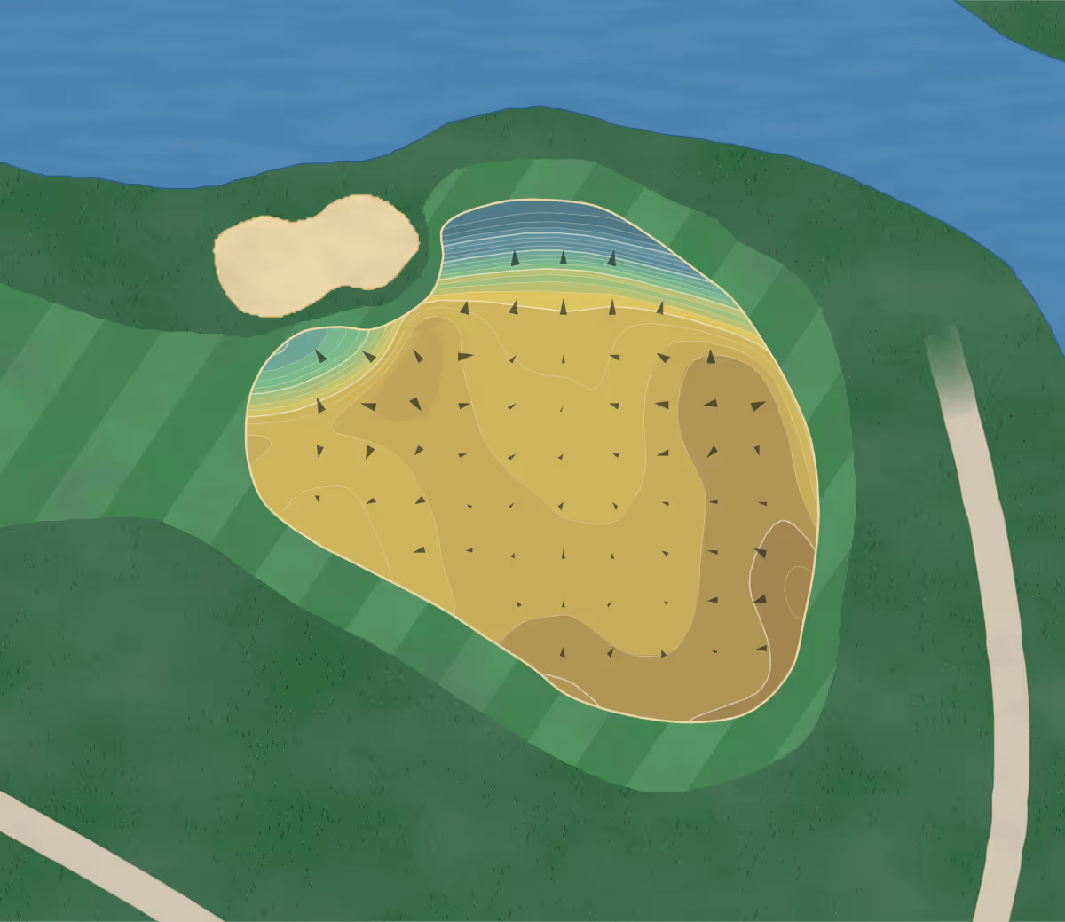 Green contour map of Emerald Bay in Destin, Florida — 318 elevation contours at a 3-inch interval with fall-line arrows, traced from 1-meter lidar