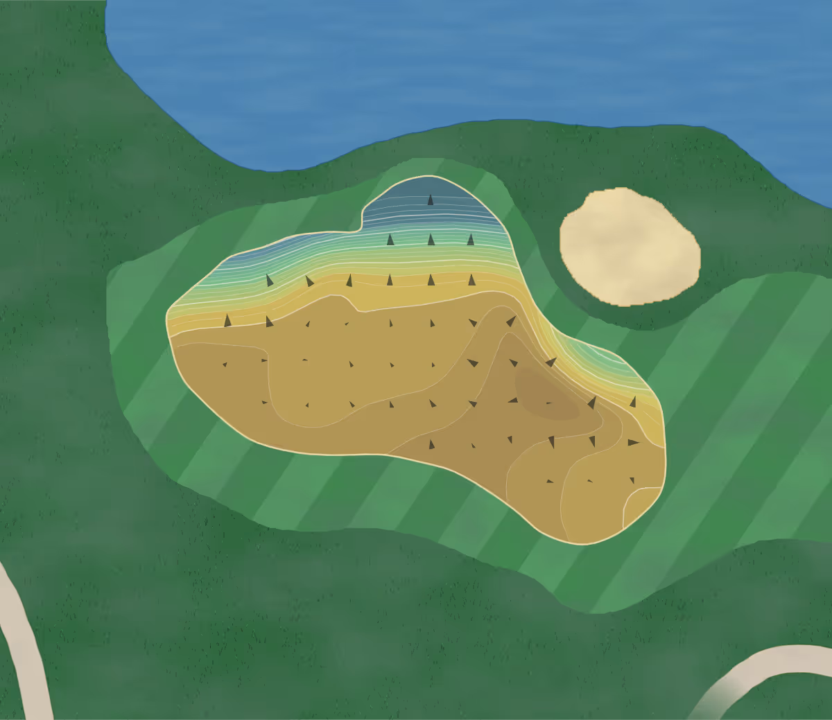 Green contour map of Emerald Bay in Destin, Florida — 369 elevation contours at a 3-inch interval with fall-line arrows, traced from 1-meter lidar
