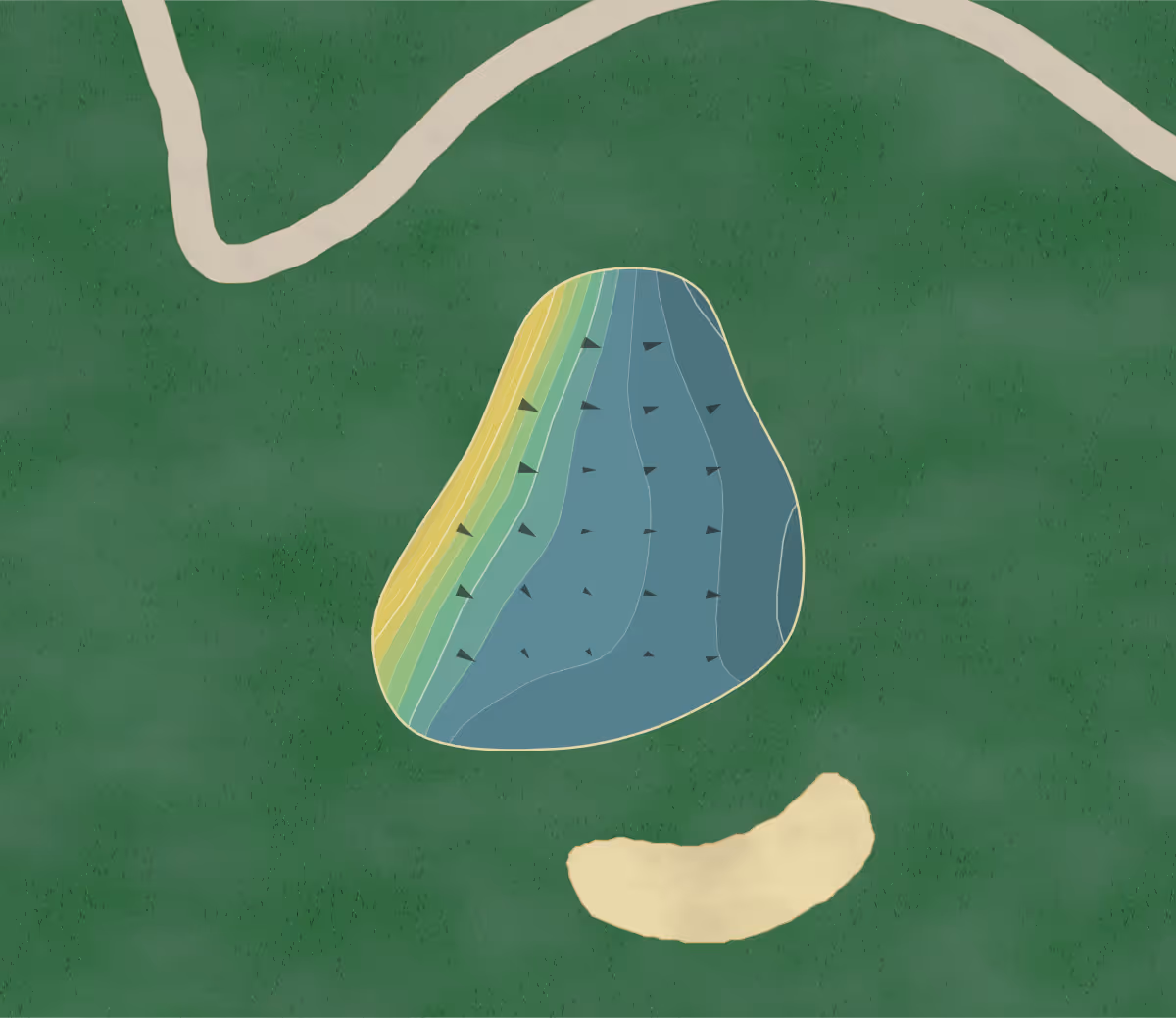 Green contour map of Emerald Hills in Emerald Hills, California — 69 elevation contours at a 3-inch interval with fall-line arrows, traced from 1-meter lidar