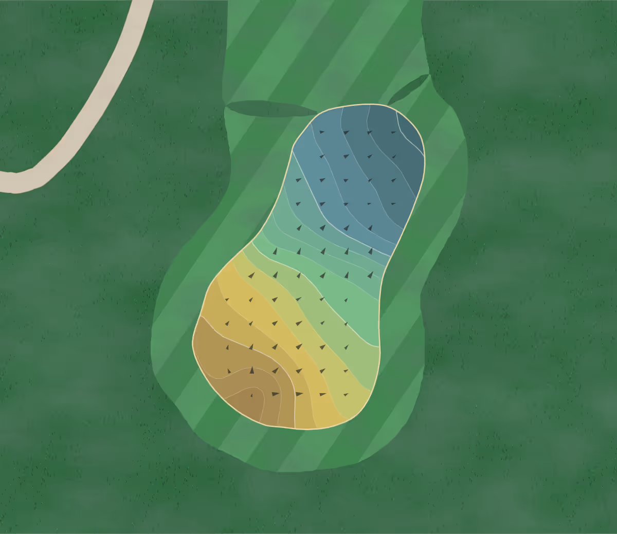 Green contour map of Emerald Lake in Matthews, North Carolina — 172 elevation contours at a 3-inch interval with fall-line arrows, traced from 1-meter lidar