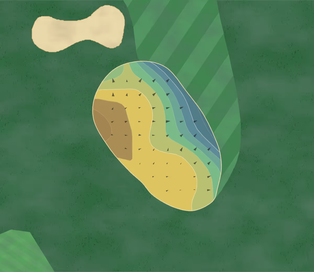 Green contour map of Emerald Lakes in Elk Grove, California — 64 elevation contours at a 3-inch interval with fall-line arrows, traced from 1-meter lidar