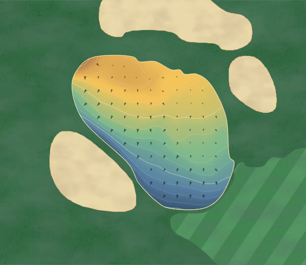 Green contour map of Emerald Mountain in Wetumpka, Alabama: 138 elevation contours at a 3-inch interval with fall-line arrows, traced from 1-meter lidar