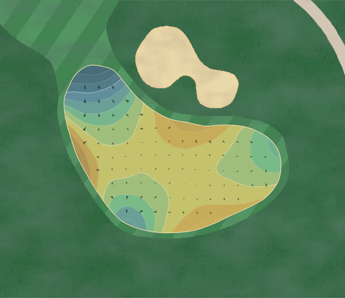 Green contour map of Empire Ranch in Folsom, California — 180 elevation contours at a 3-inch interval with fall-line arrows, traced from 1-meter lidar