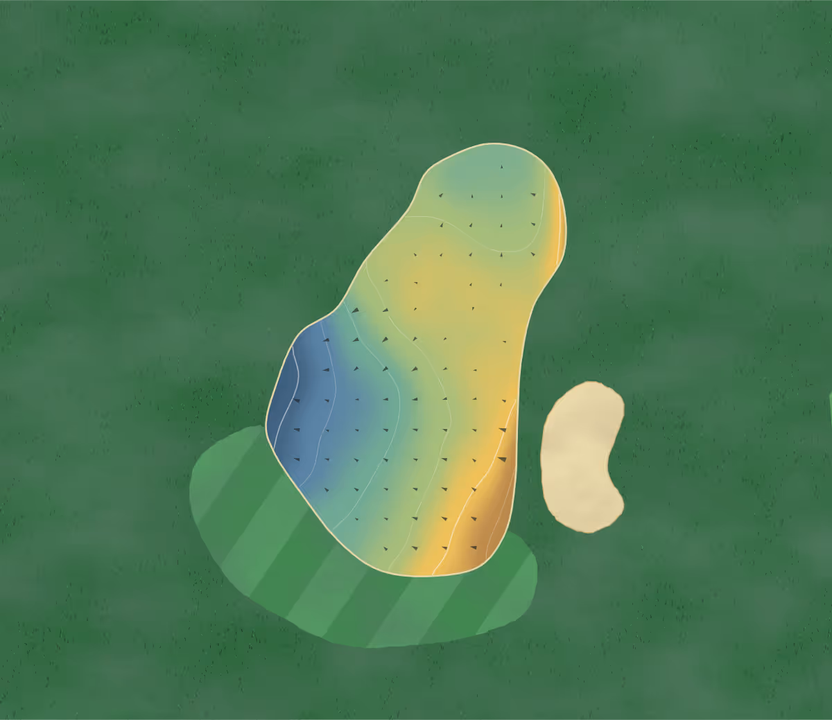 Green contour map of Empire Springs in York, Canada: 6 elevation contours at a 8-centimeter interval with fall-line arrows, traced from 1-meter lidar
