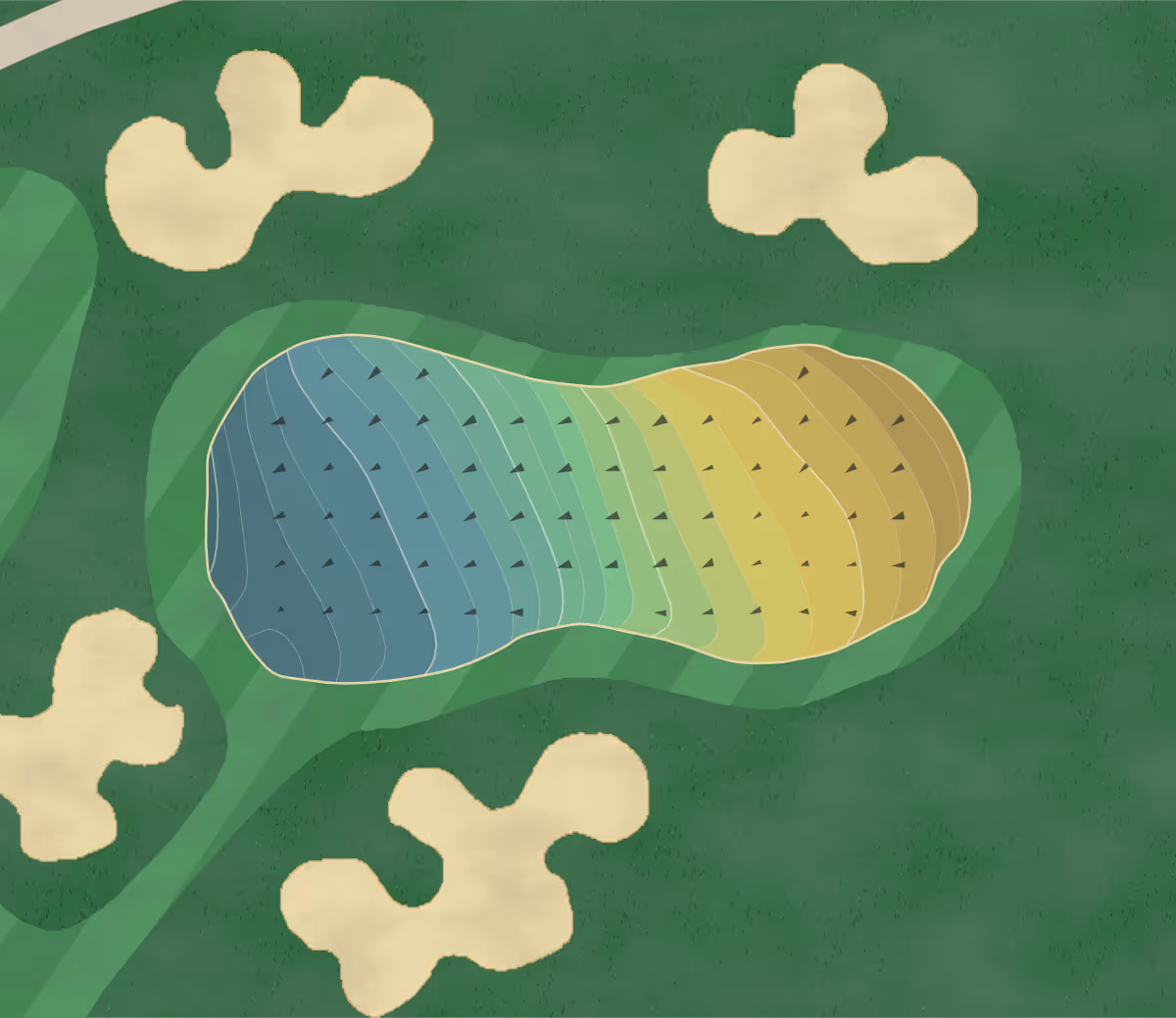 Green contour map of Encinitas Ranch in Encinitas, California — 279 elevation contours at a 3-inch interval with fall-line arrows, traced from 1-meter lidar