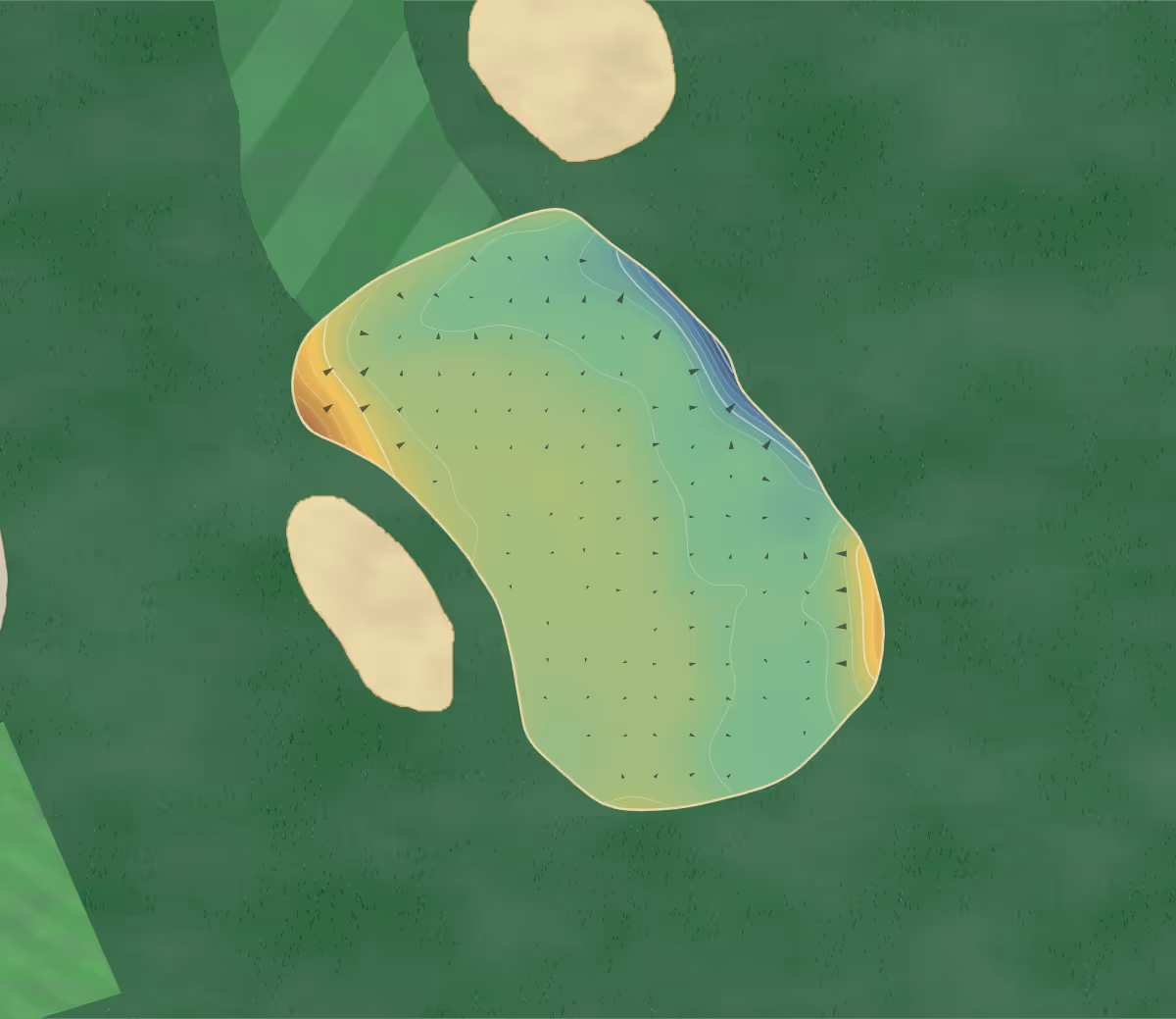 Green contour map of Enfield in Enfield, England: 193 elevation contours at a 8-centimeter interval with fall-line arrows, traced from 1-meter lidar