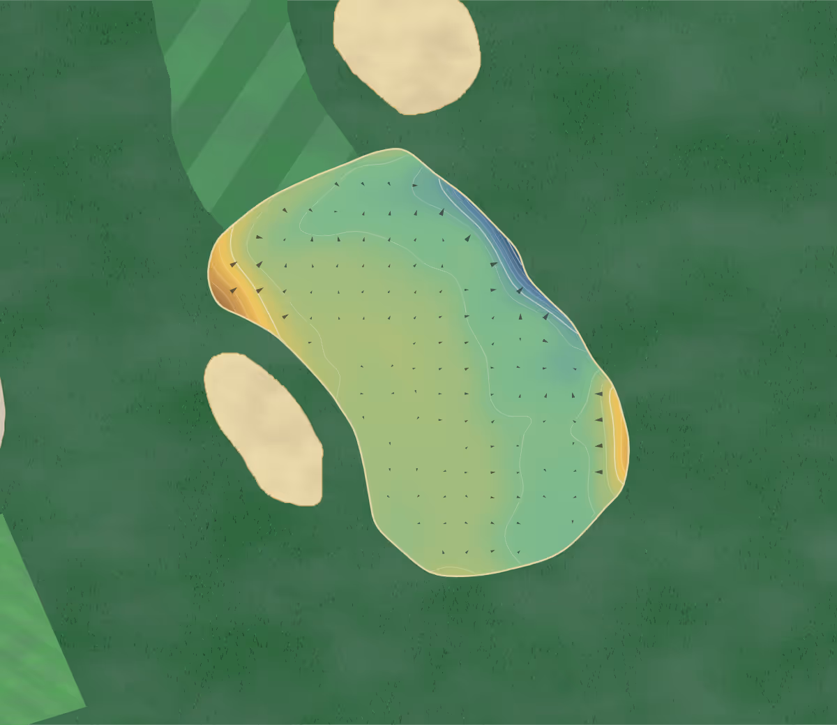 Green contour map of Enfield in Enfield, England — 193 elevation contours at a 8-centimeter interval with fall-line arrows, traced from 1-meter lidar