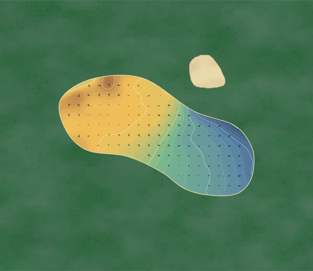 Green contour map of Enville in Stourbridge, England — 207 elevation contours at a 8-centimeter interval with fall-line arrows, traced from 1-meter lidar