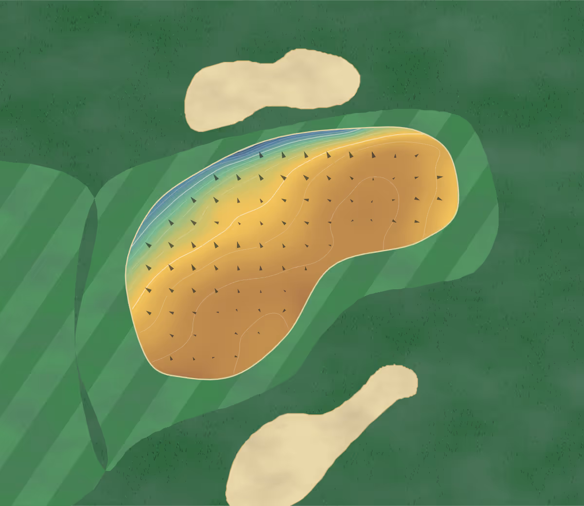 Green contour map of Erlestoke in Devizes, England: 156 elevation contours at a 8-centimeter interval with fall-line arrows, traced from 1-meter lidar