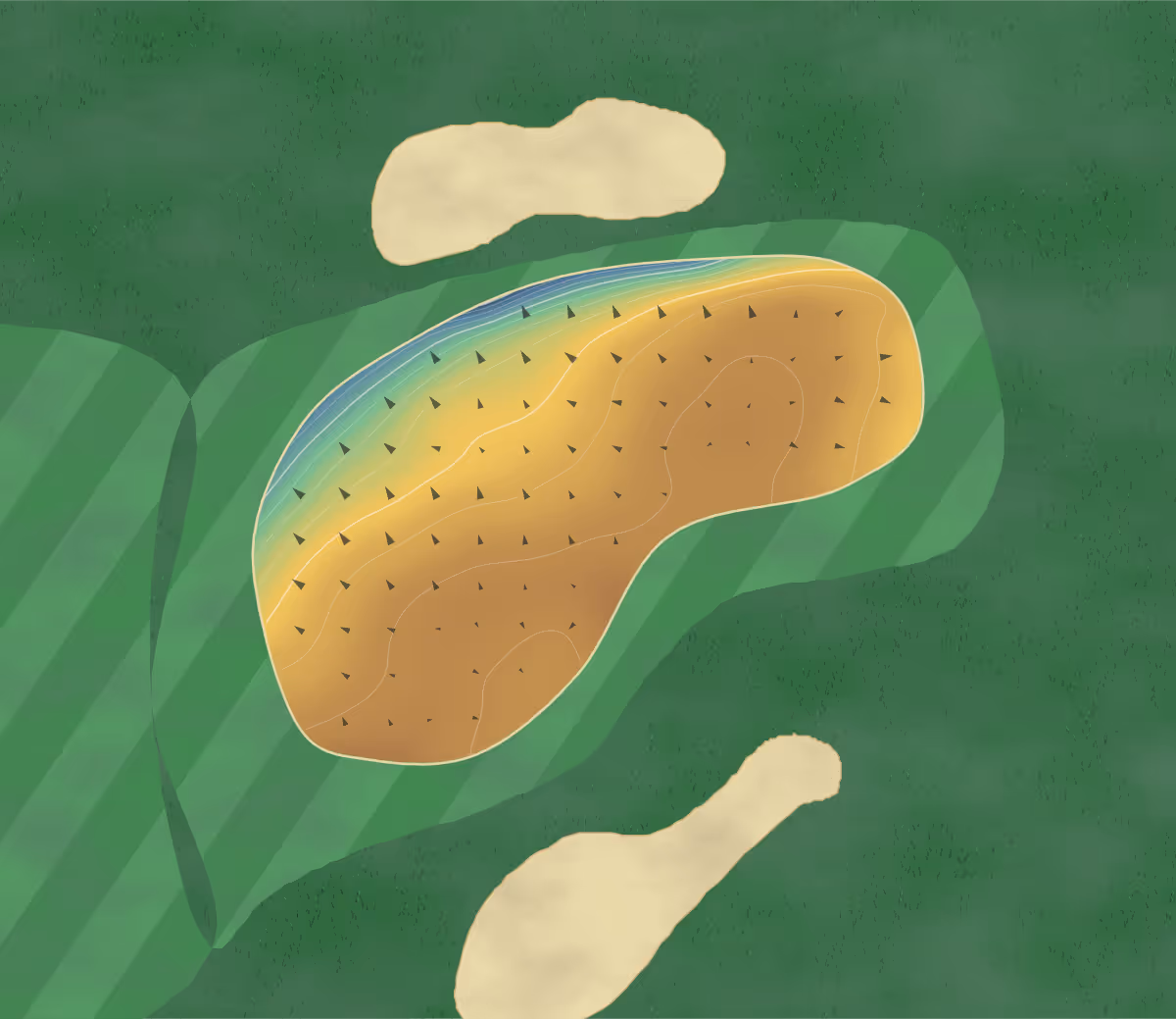 Green contour map of Erlestoke in Devizes, England — 156 elevation contours at a 8-centimeter interval with fall-line arrows, traced from 1-meter lidar