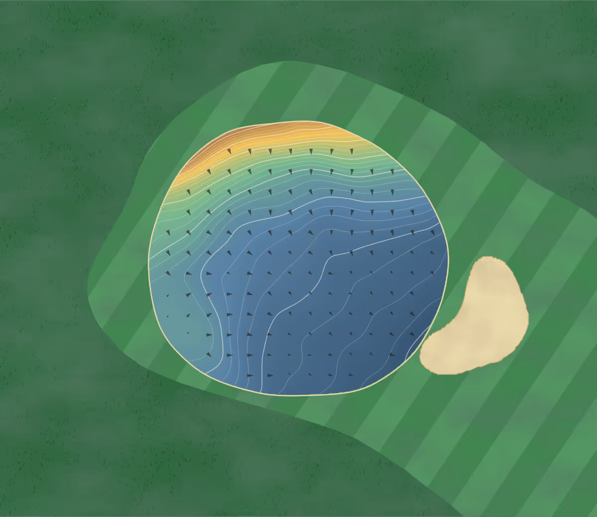 Green contour map of Eskdale in Ravenglass, England — 183 elevation contours at a 8-centimeter interval with fall-line arrows, traced from 1-meter lidar