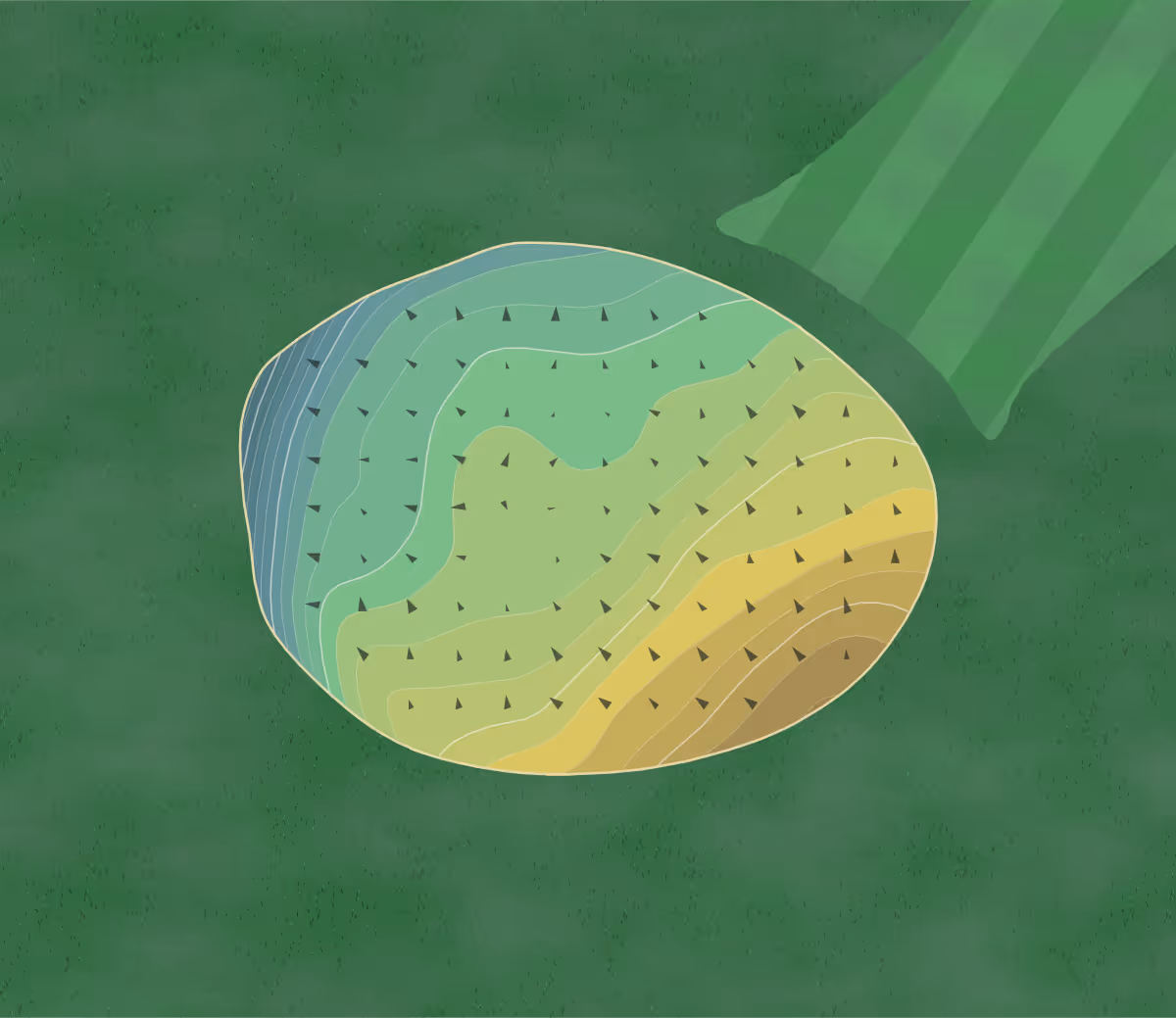 Green contour map of Essex CC in Essex Junction, Vermont — 210 elevation contours at a 3-inch interval with fall-line arrows, traced from 1-meter lidar