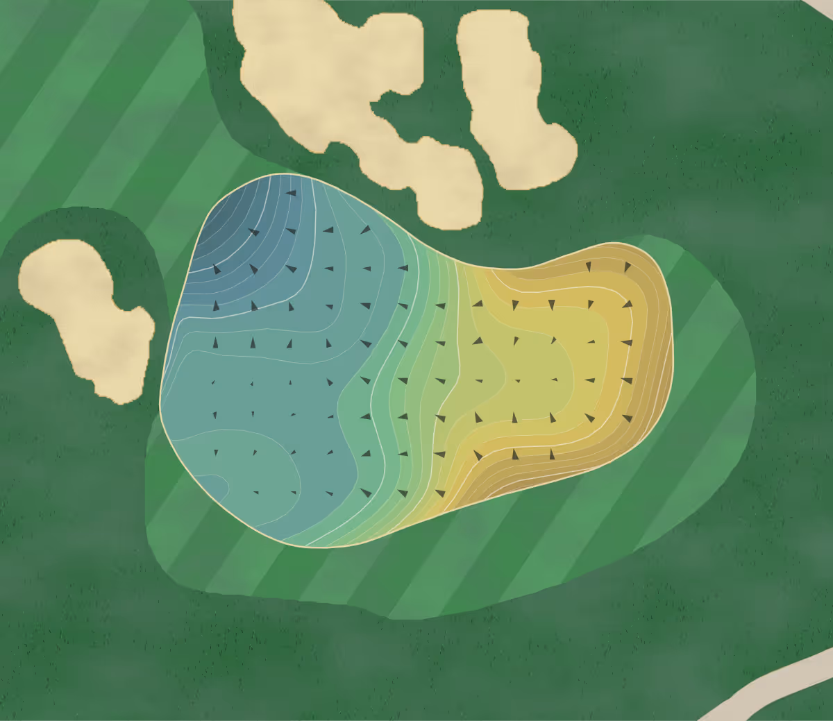 Green contour map of Estancia Club in Scottsdale, Arizona — 369 elevation contours at a 3-inch interval with fall-line arrows, traced from 1-meter lidar