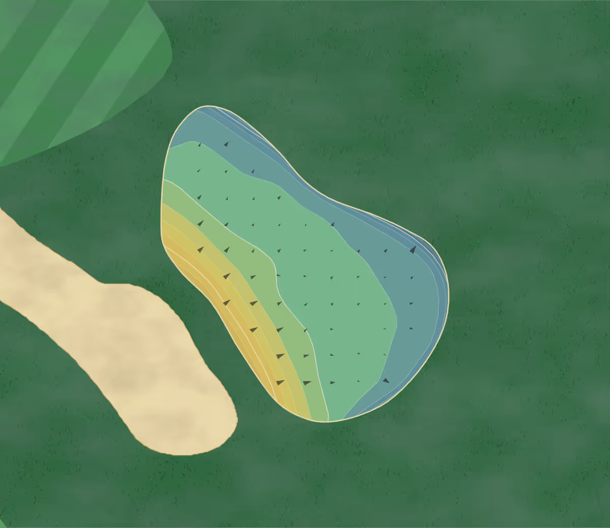 Green contour map of Everglades Club in Palm Beach, Florida — 158 elevation contours at a 3-inch interval with fall-line arrows, traced from 1-meter lidar