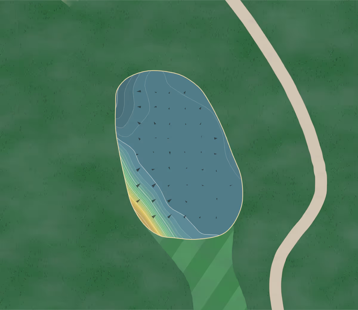 Green contour map of Evergreen in Evergreen, Colorado — 220 elevation contours at a 3-inch interval with fall-line arrows, traced from 1-meter lidar