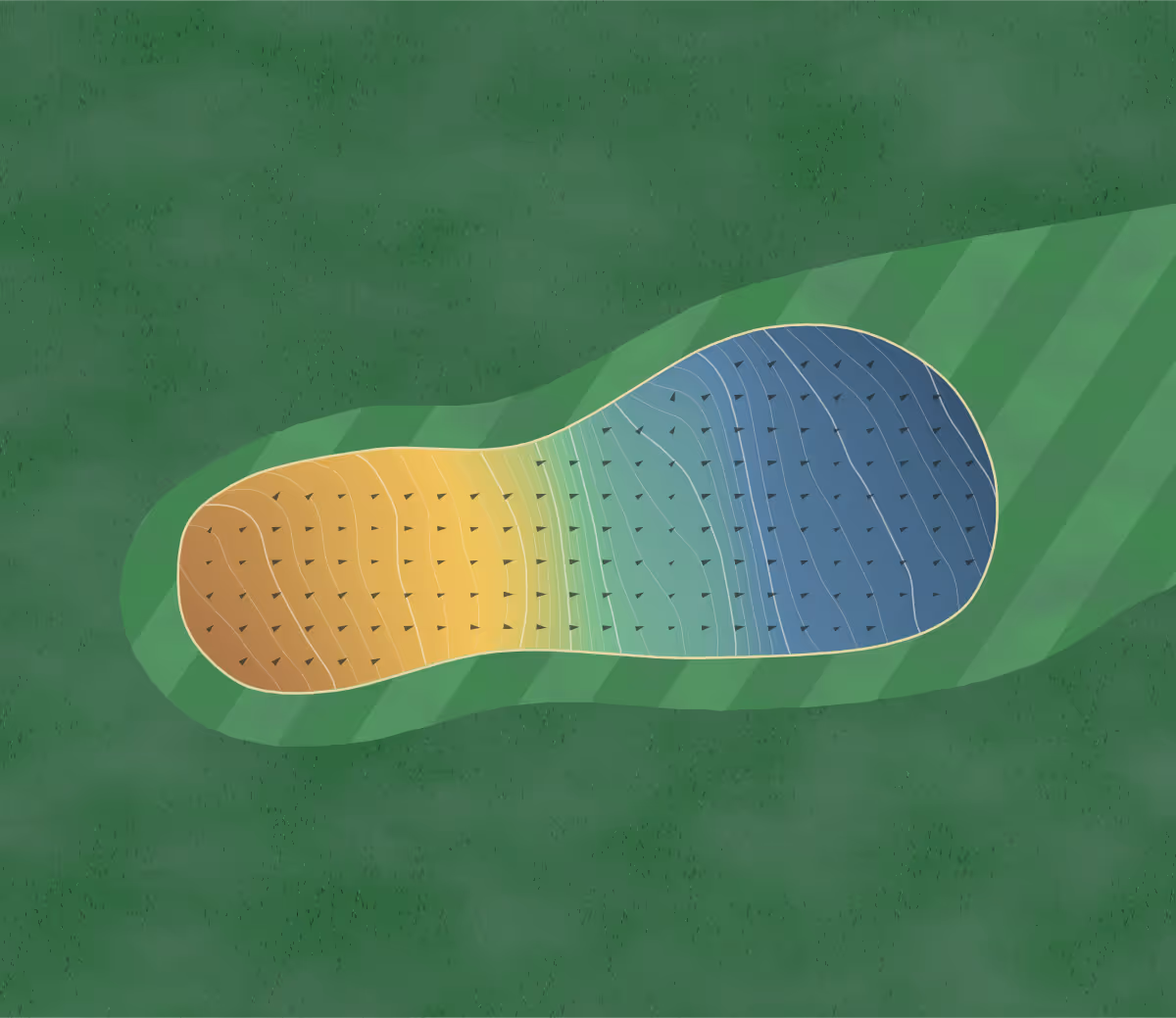 Green contour map of Fairmont Golf in Anaconda, Montana: 241 elevation contours at a 3-inch interval with fall-line arrows, traced from 1-meter lidar