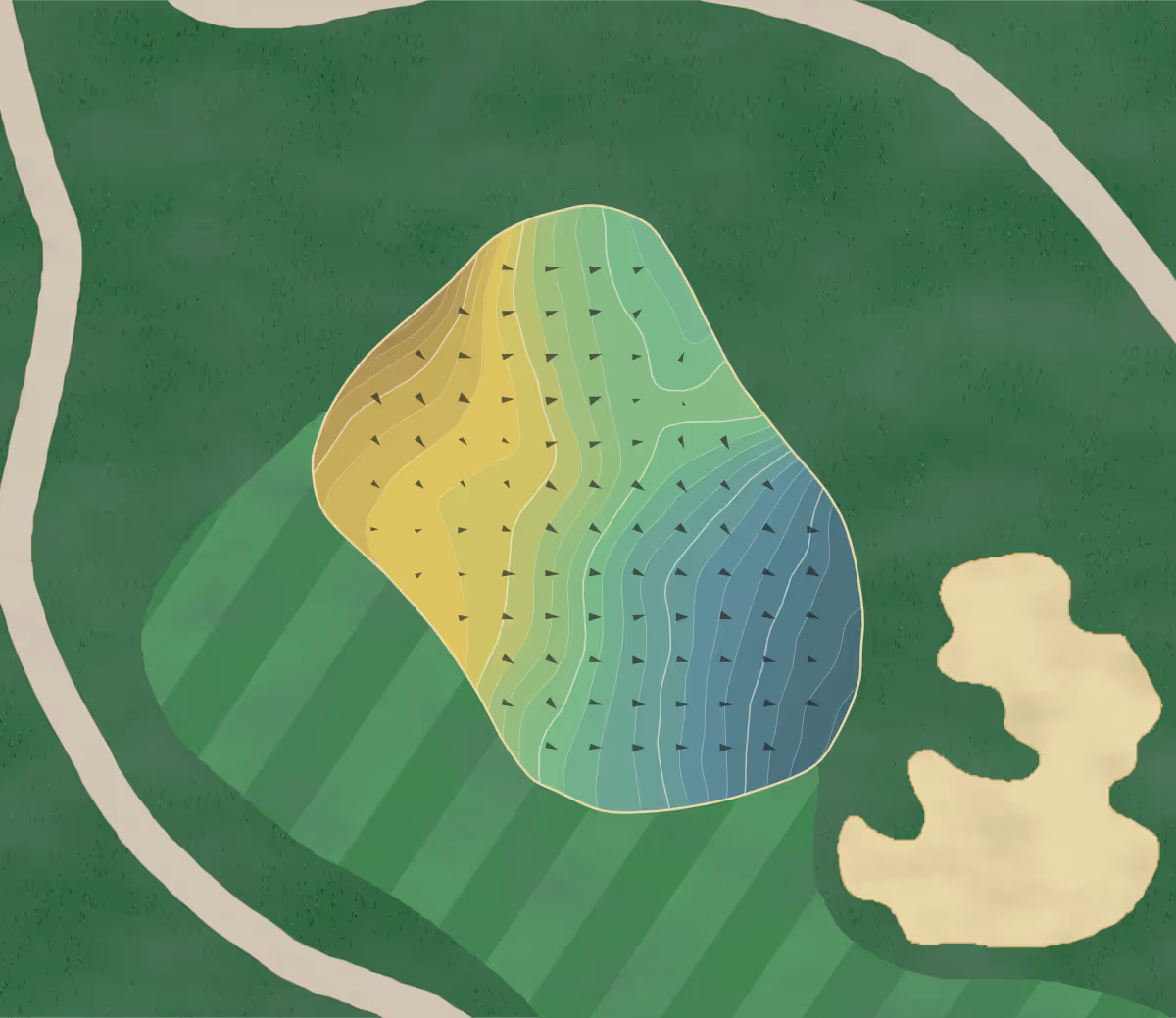 Green contour map of Fairview CC in Greenwich, Connecticut — 305 elevation contours at a 3-inch interval with fall-line arrows, traced from 1-meter lidar