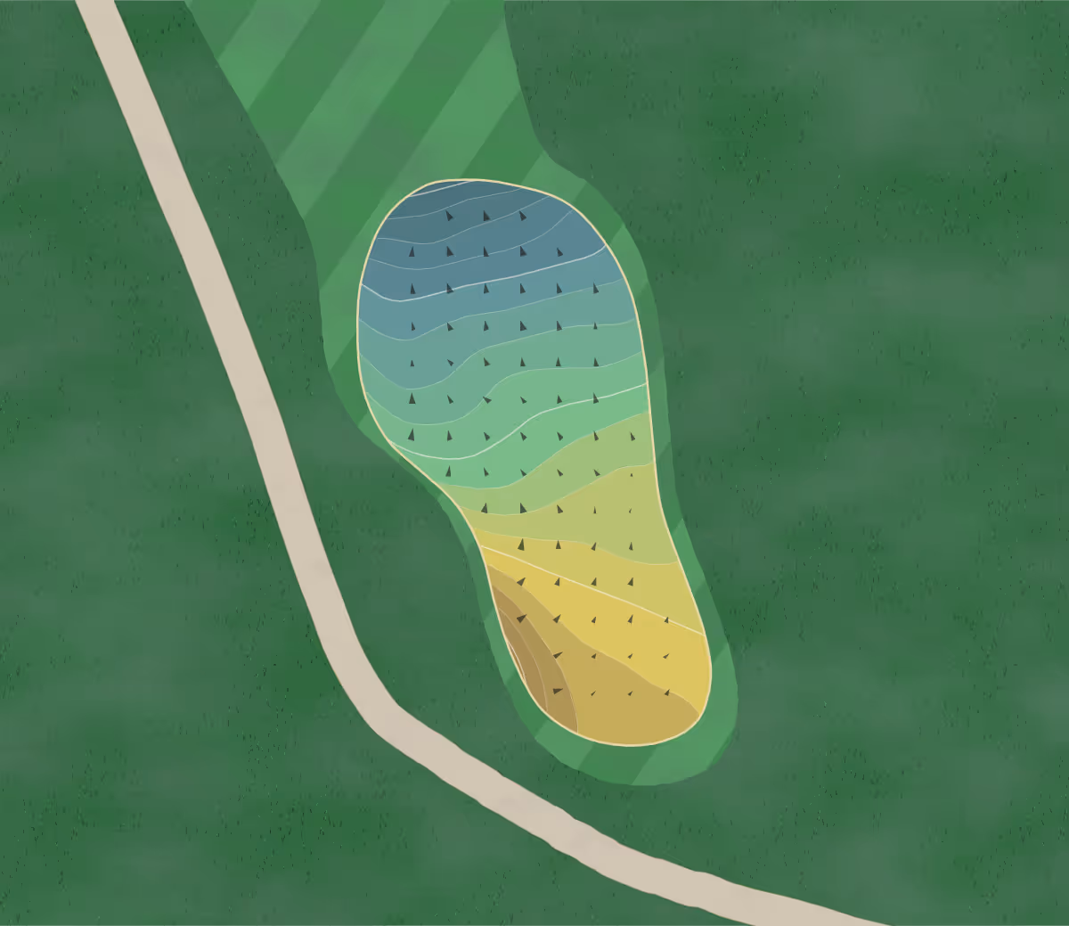 Green contour map of Fairways Woodside in Sussex, Wisconsin — 152 elevation contours at a 3-inch interval with fall-line arrows, traced from 1-meter lidar
